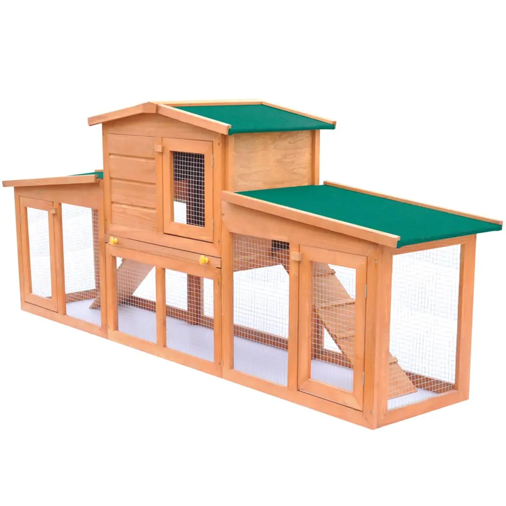 Rabbit Hutch / Small Animal House with 2 Runs - Wood