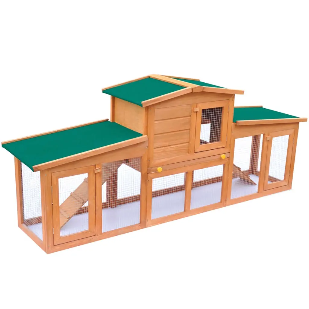 Rabbit Hutch / Small Animal House with 2 Runs - Wood - Image 2