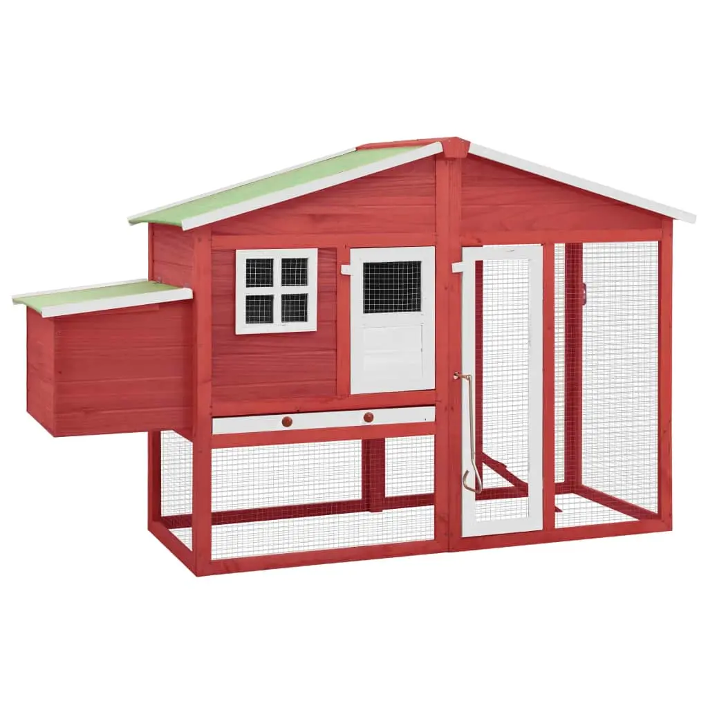 Wooden Chicken Coop with Nest Box - Red and White