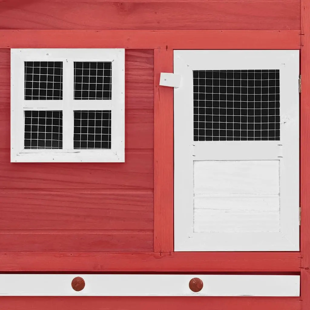 Wooden Chicken Coop with Nest Box - Red and White - Image 7