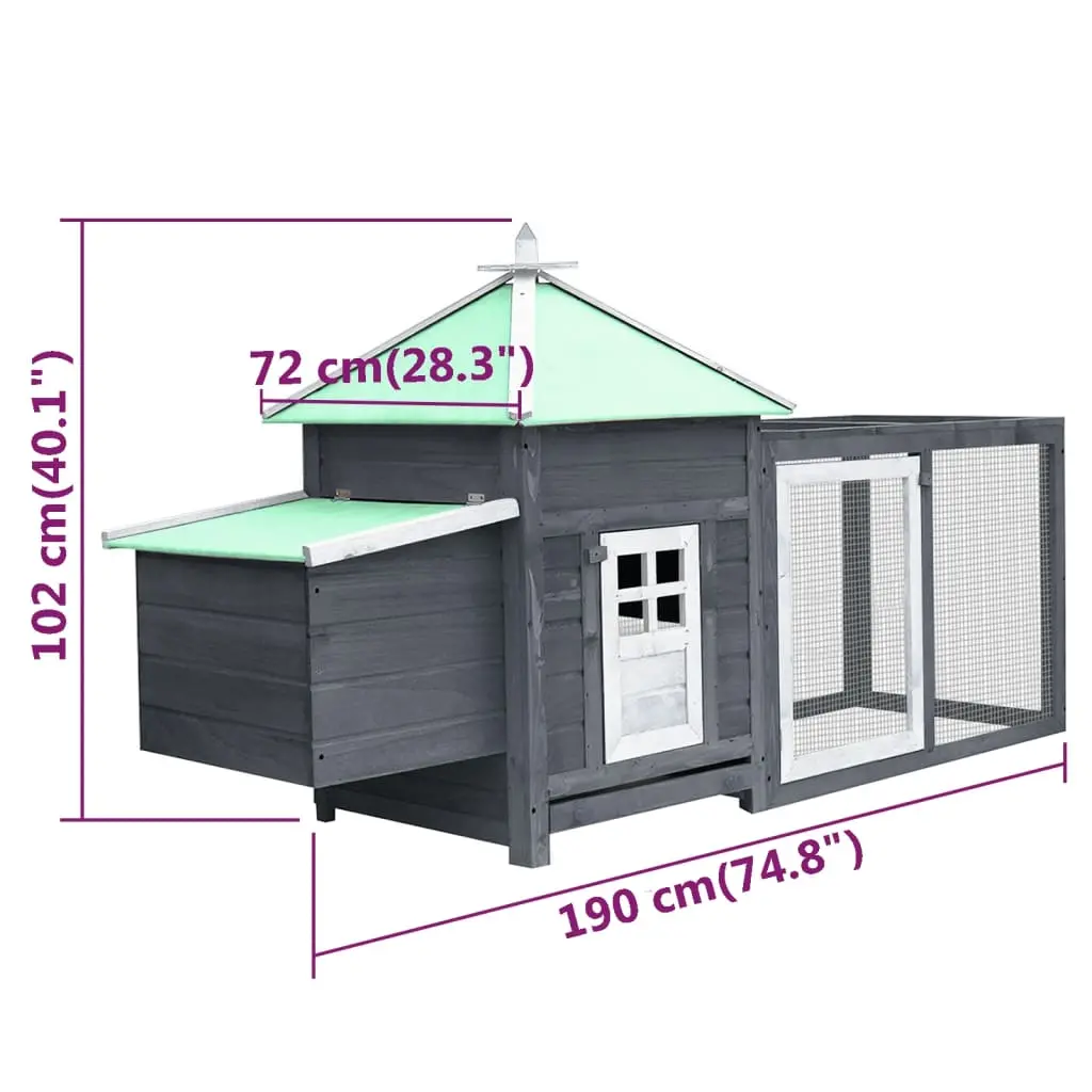 vidaXL Wood Chicken Coop with Nest Box - Gray - Image 6
