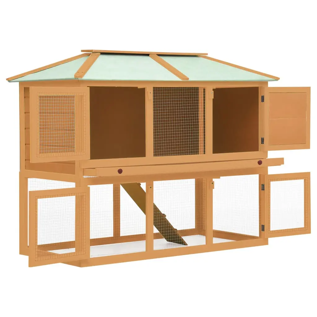 vidaXL Two-story Rabbit Cage - Solid Wood - Image 3