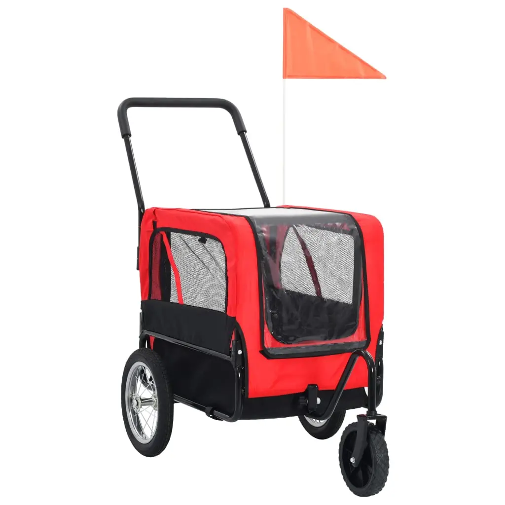 vidaXL 2-in-1 Pet Bike Trailer / Jogging Stroller - Red and Black