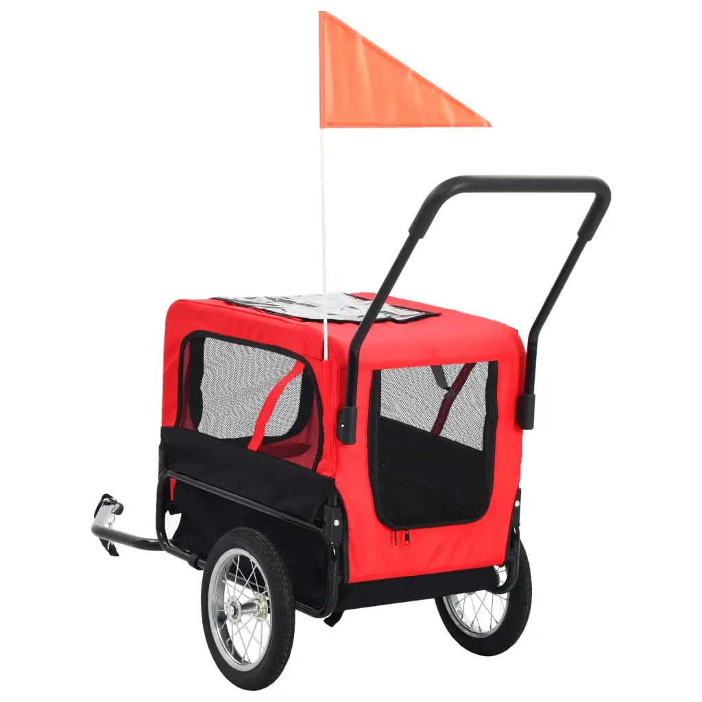 vidaXL 2-in-1 Pet Bike Trailer / Jogging Stroller - Red and Black - Image 4
