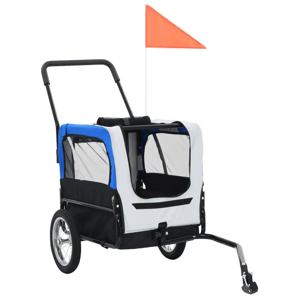 vidaXL 2-in-1 Pet Bike Trailer / Jogging Stroller - Gray and Blue - Image 10