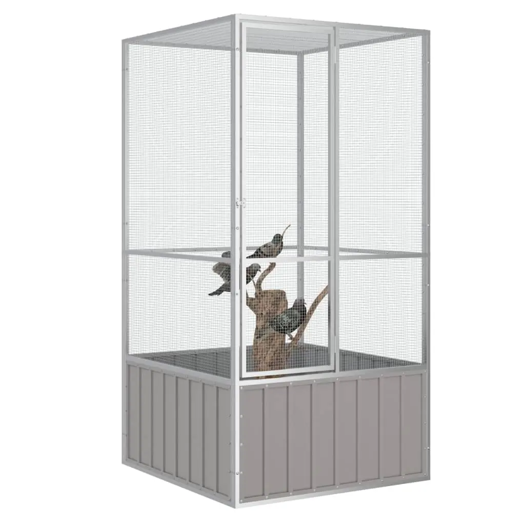 vidaXL Bird Cage Galvanized Steel 43.7"x42.1"x83.3" - Gray - Image 2
