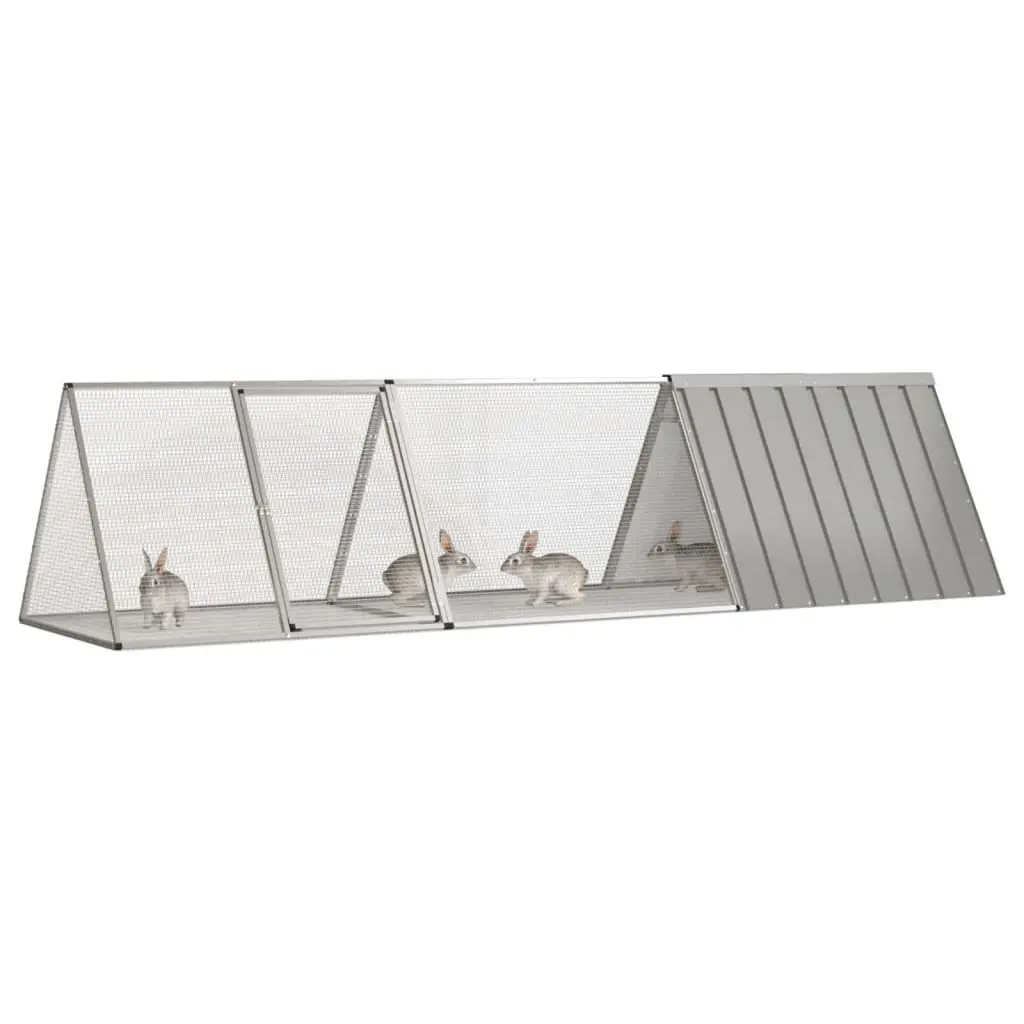 vidaXL Rabbit Cage, Galvanized Steel - Gray - Image 2