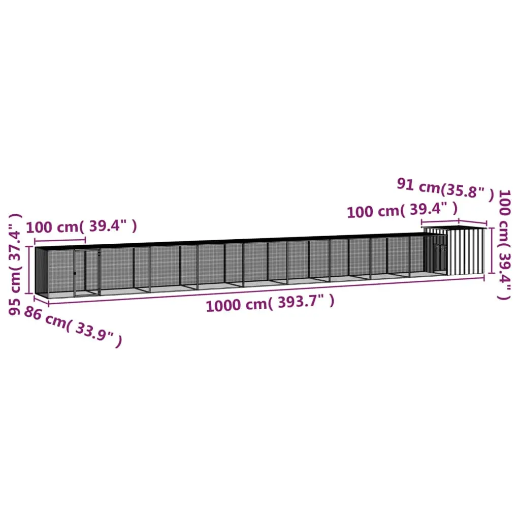 vidaXL Galvanized Steel Chicken Cage, 393.7"x35.8"x39.4" - Gray - Image 5