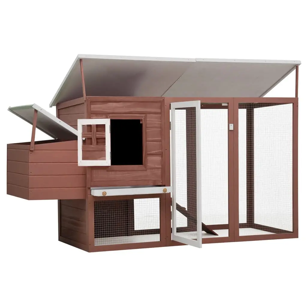 vidaXL Outdoor Chicken Cage / Hen House with Egg Collection Box - Brown - Image 3
