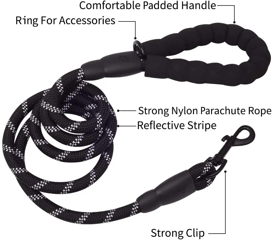 Peteeza Furry 5 FT Reflective Dog Leash - Black - Image 2