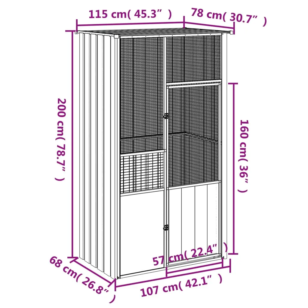 vidaXL Bird Cage Galvanized Steel 45.3"x30.7"x78.7" - Gray - Image 6