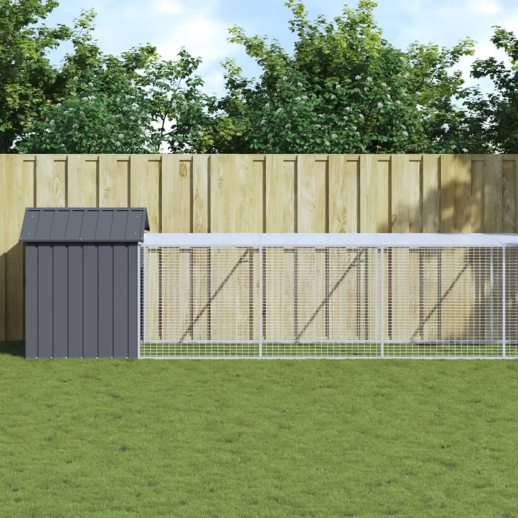 vidaXL Chicken Cage with Run, Galvanized Steel - Anthracite