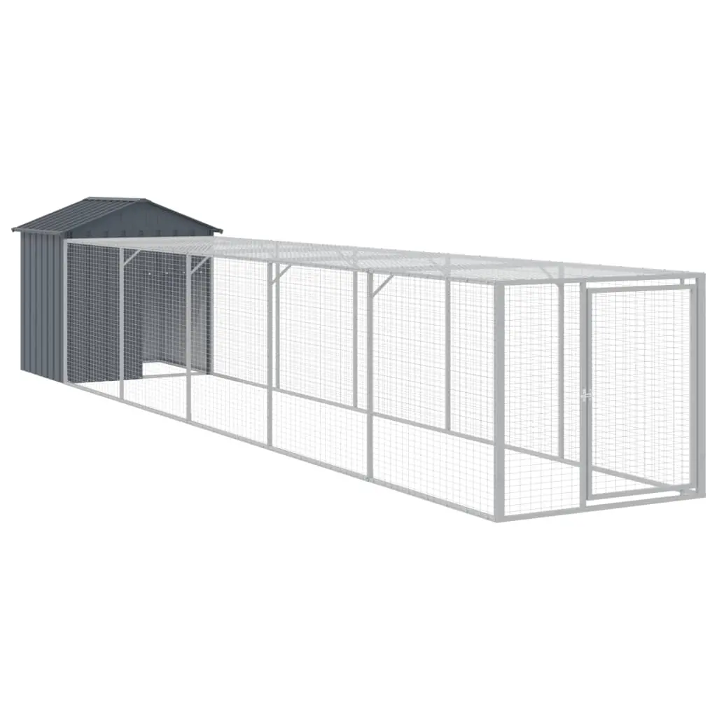 vidaXL Chicken Cage with Run, Galvanized Steel - Anthracite - Image 2
