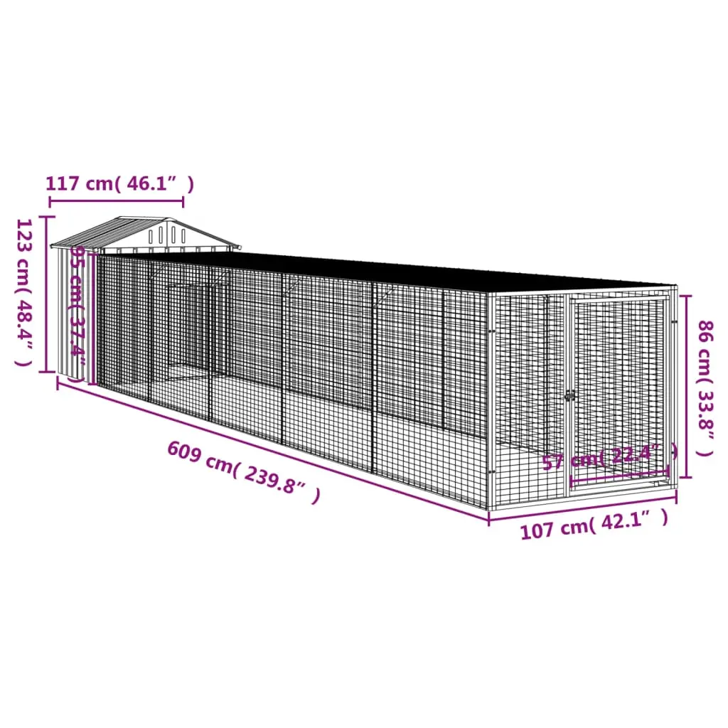 vidaXL Chicken Cage with Run, Galvanized Steel - Anthracite - Image 8