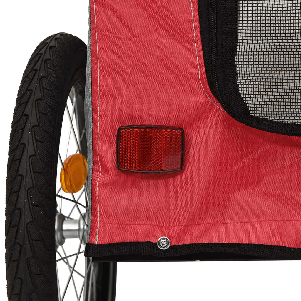 vidaXL Large Pet Bike Trailer - Red and Gray Oxford Fabric - Image 9