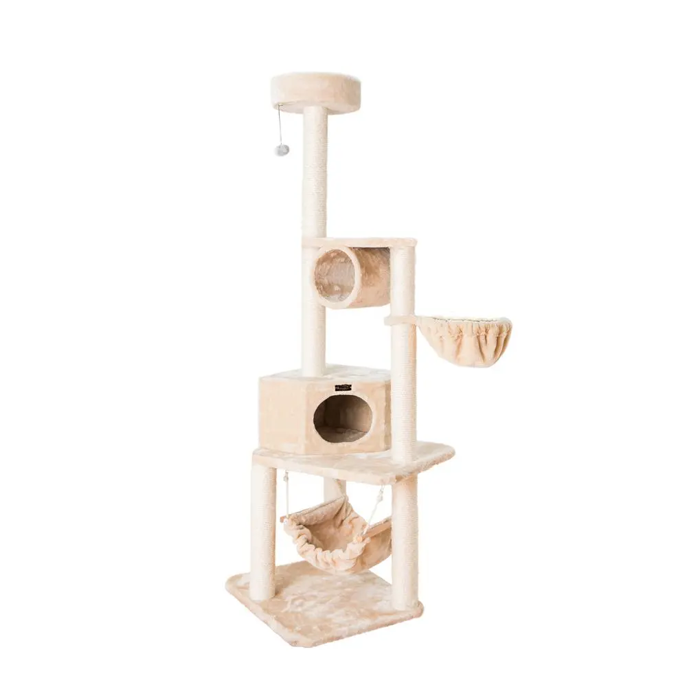 72" Real Wood Cat Tower With Lounge Basket - Beige - Image 7