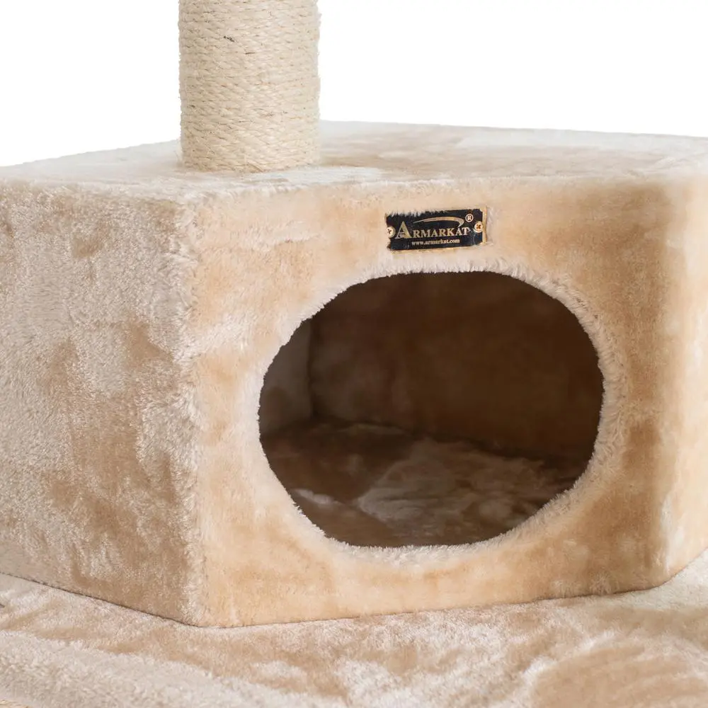 72" Real Wood Cat Tower With Lounge Basket - Beige - Image 10