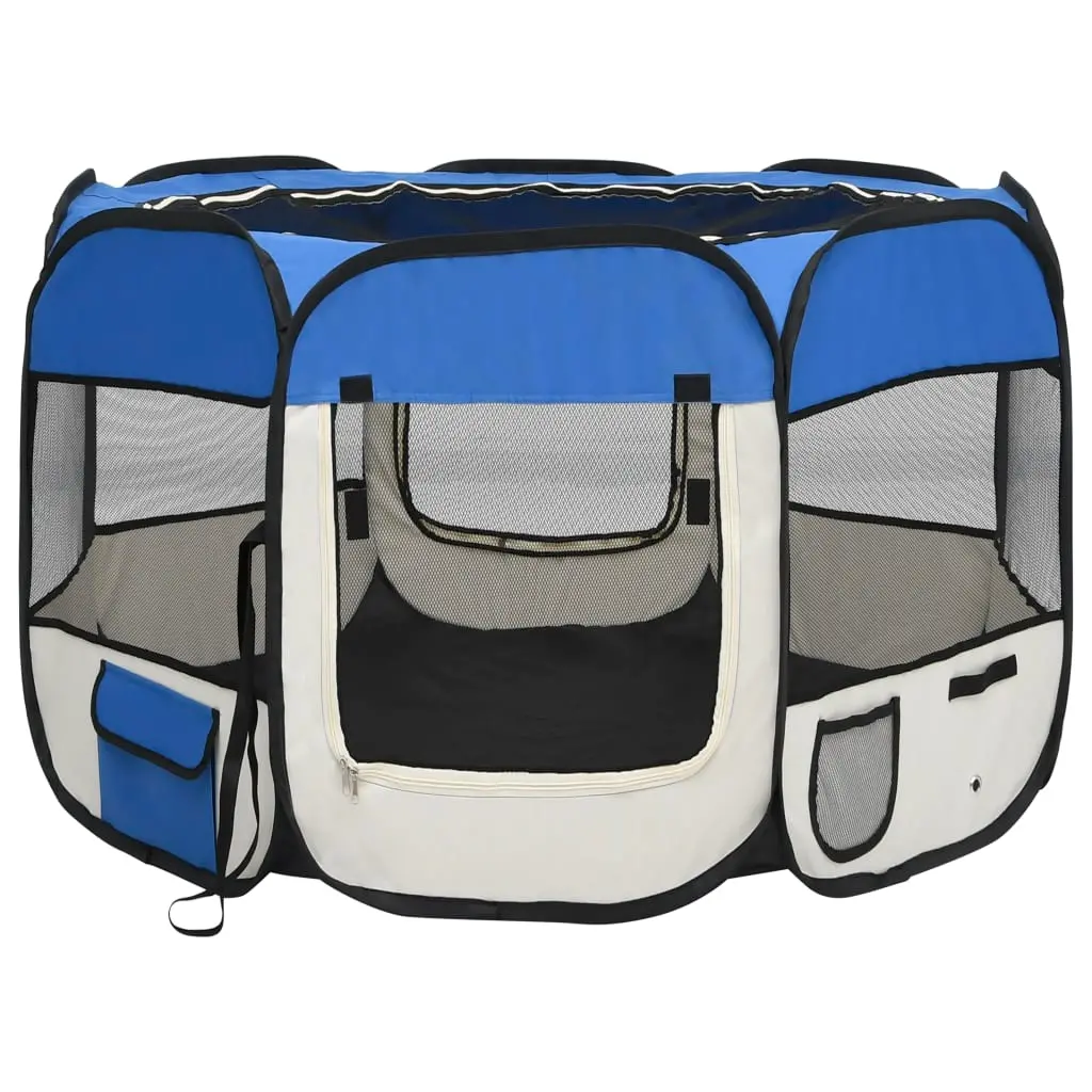 vidaXL Foldable Cat or Dog Small Playpen - Blue - Image 2