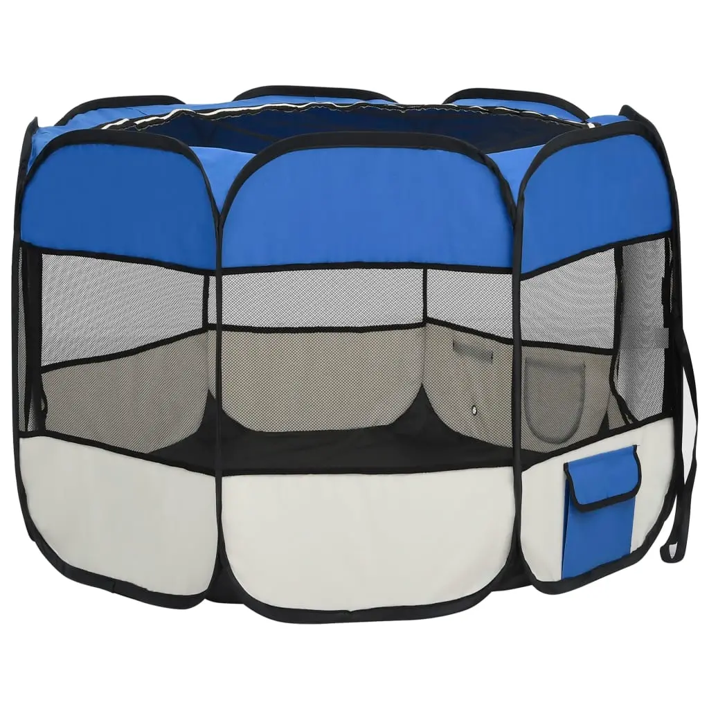 vidaXL Foldable Cat or Dog Small Playpen - Blue - Image 4