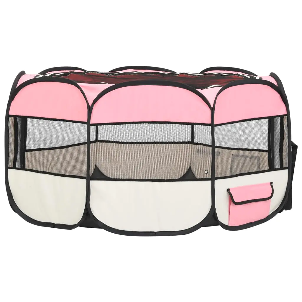 vidaXL Foldable Dog or Cat Large Playpen with Carrying Bag - Pink - Image 4