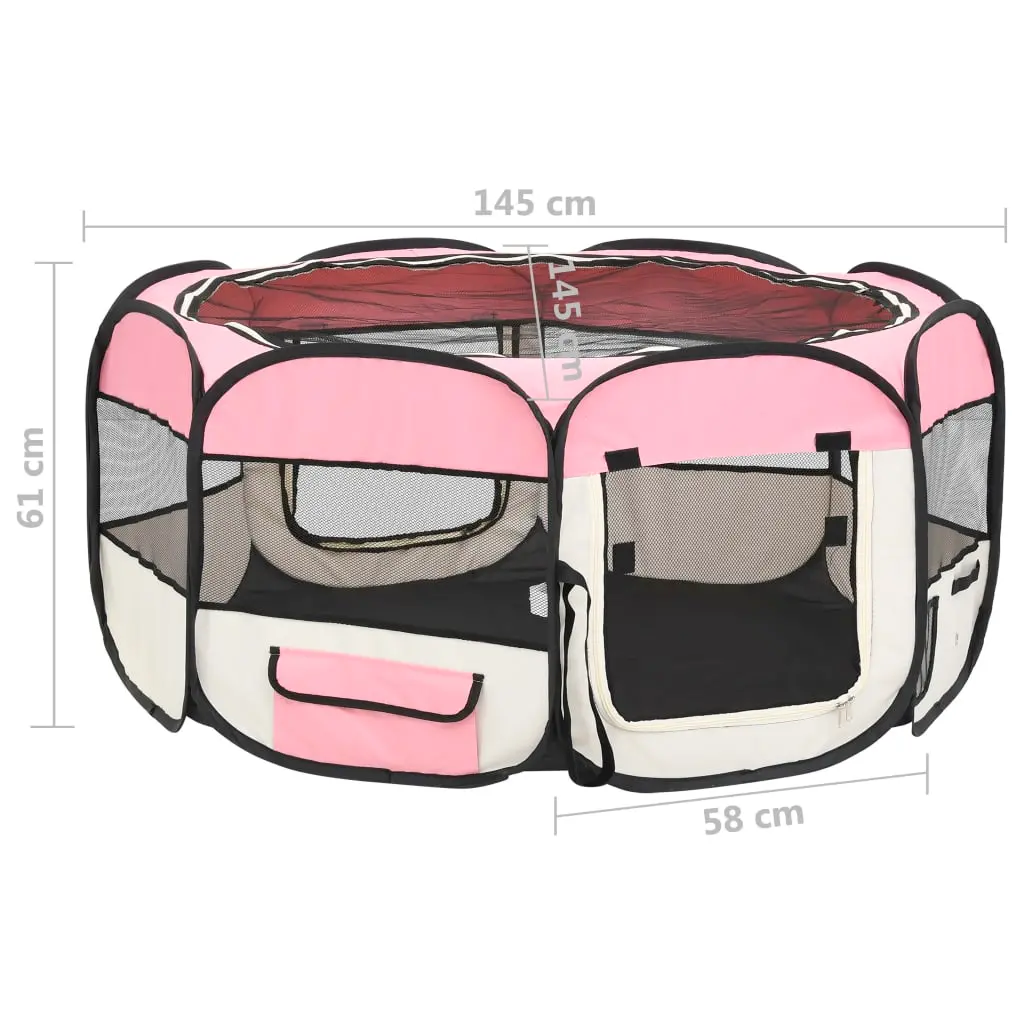 vidaXL Foldable Dog or Cat Large Playpen with Carrying Bag - Pink - Image 11