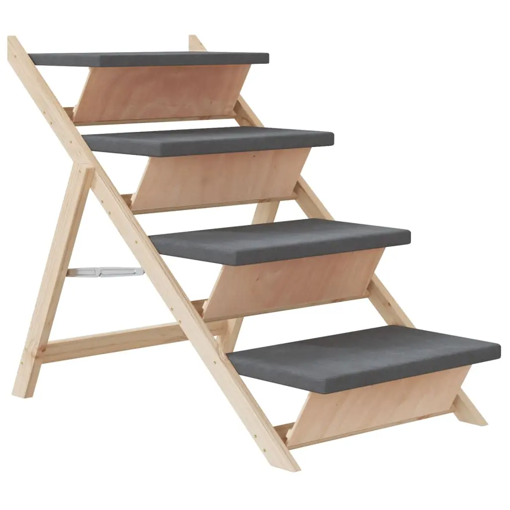 vidaXL Solid Fir Wood Dog Stair - Gray - Image 2