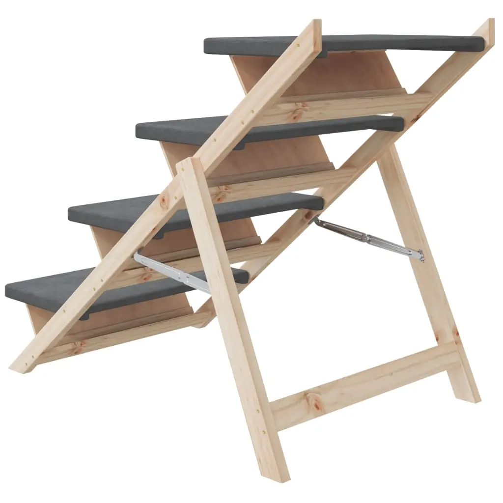 vidaXL Solid Fir Wood Dog Stair - Gray - Image 7