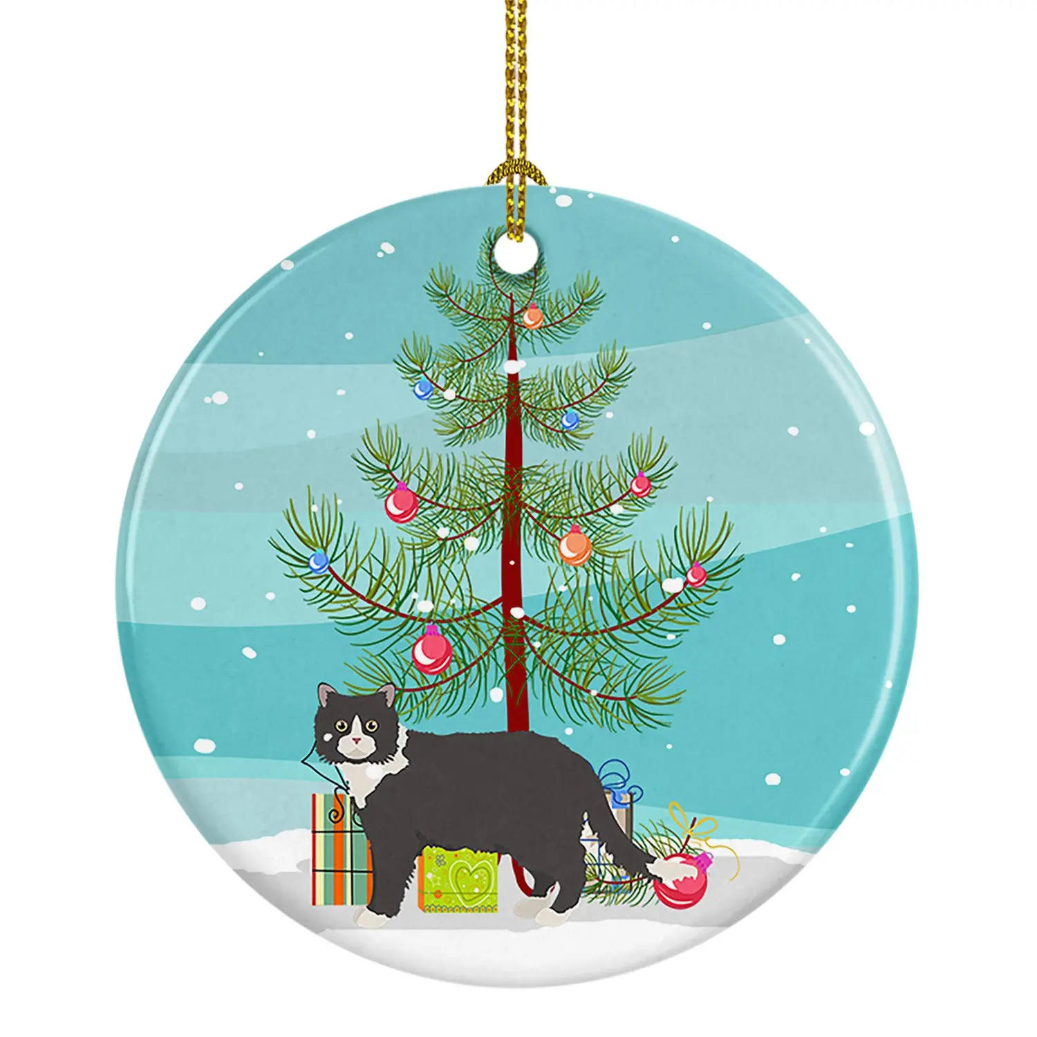 Poodle Cat Christmas Ceramic Ornament - Tuxedo