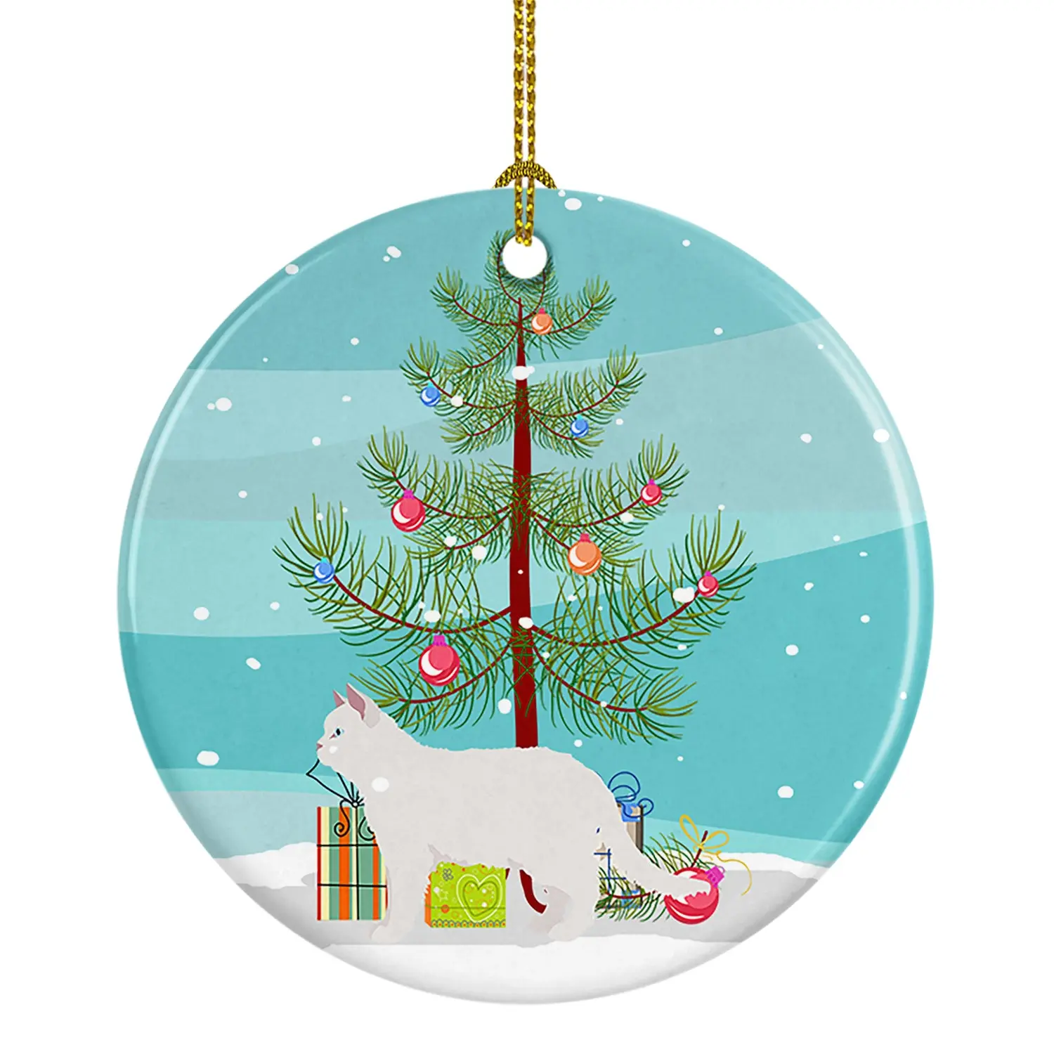 Poodle Cat Christmas Ceramic Ornament - White