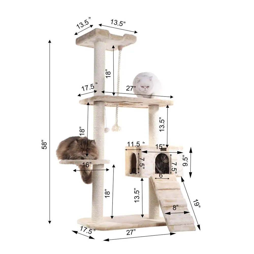 Natural Sisal Real Wood 58" Cat Tree