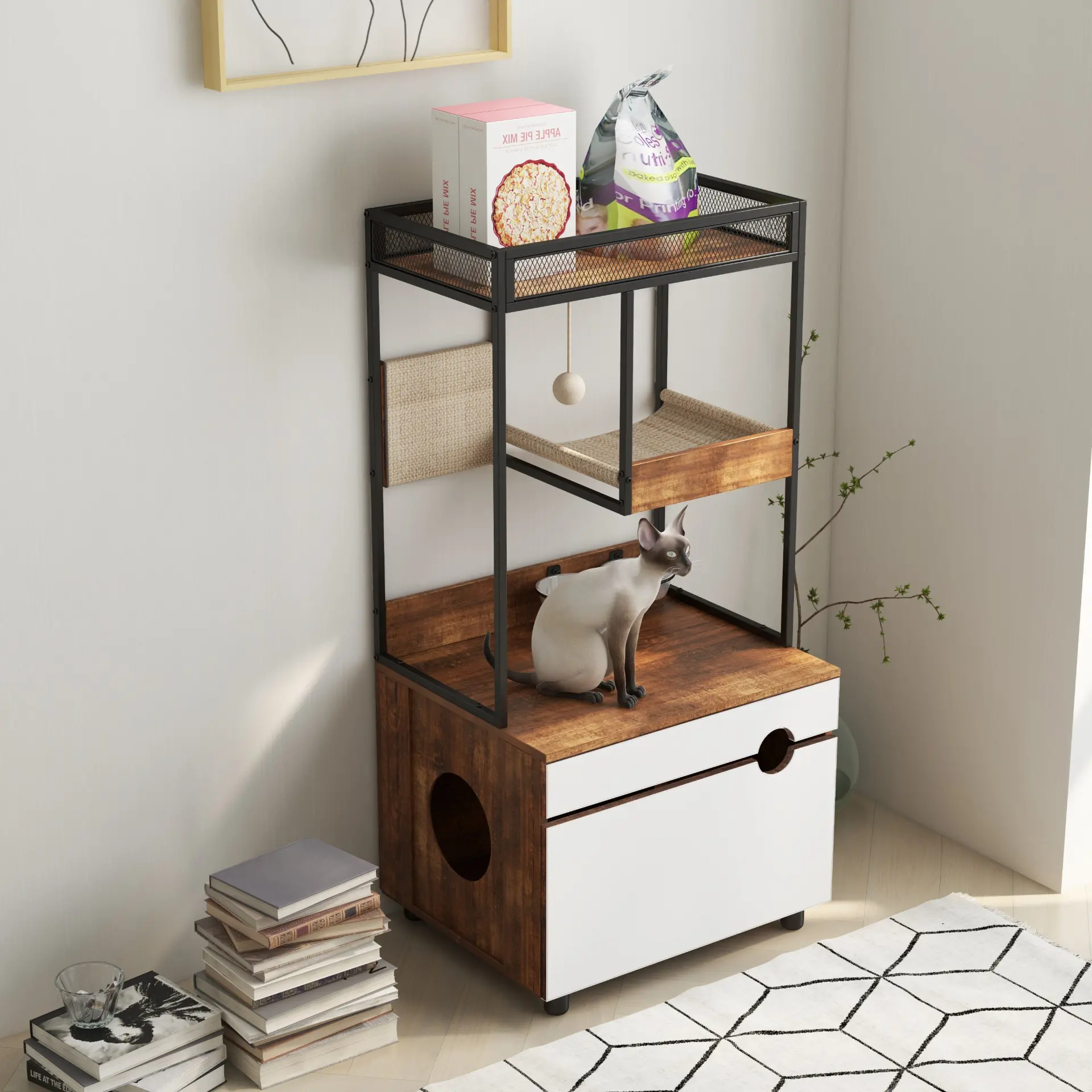 Litter Box Enclosure with Cat Tree Tower - Image 4