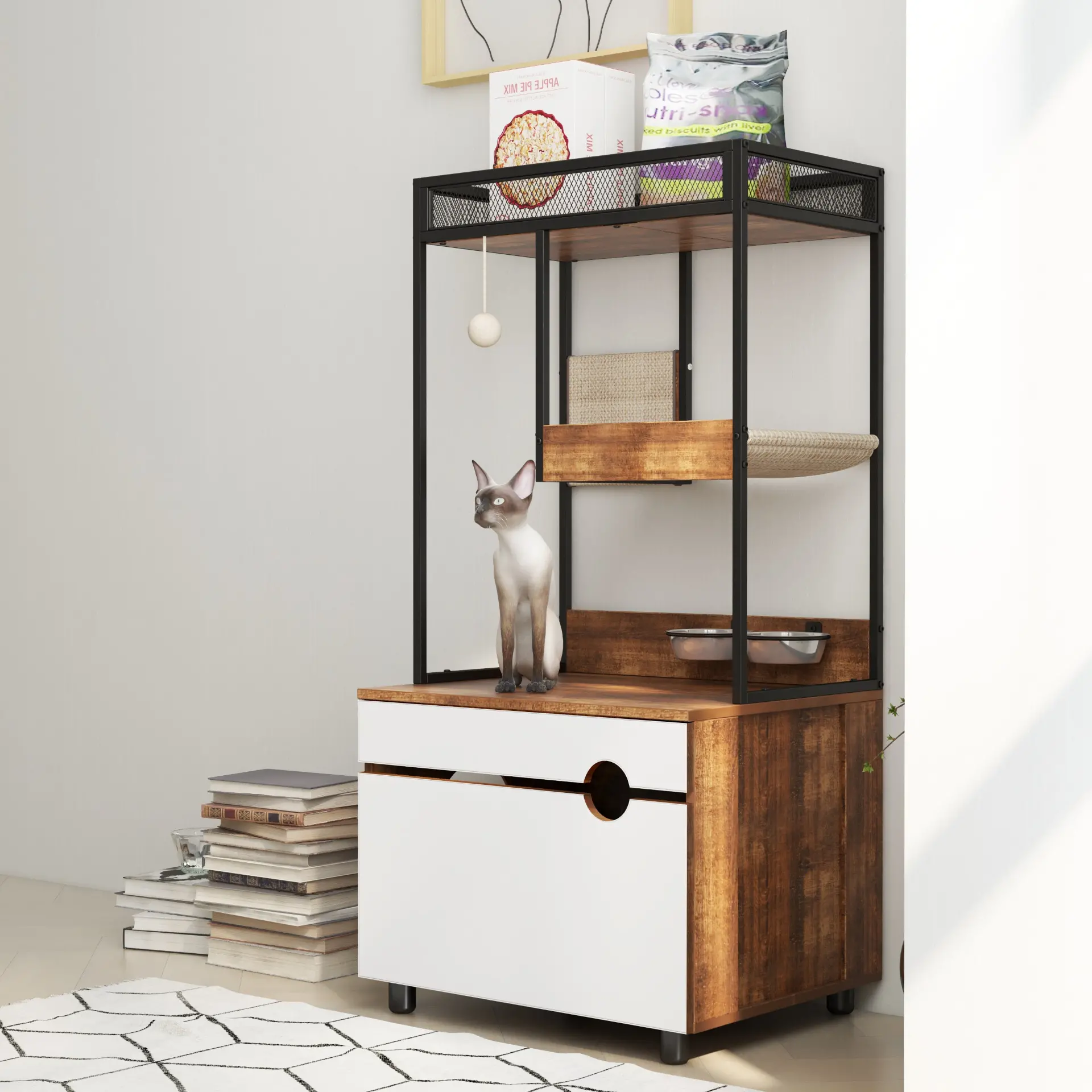 Litter Box Enclosure with Cat Tree Tower - Image 8