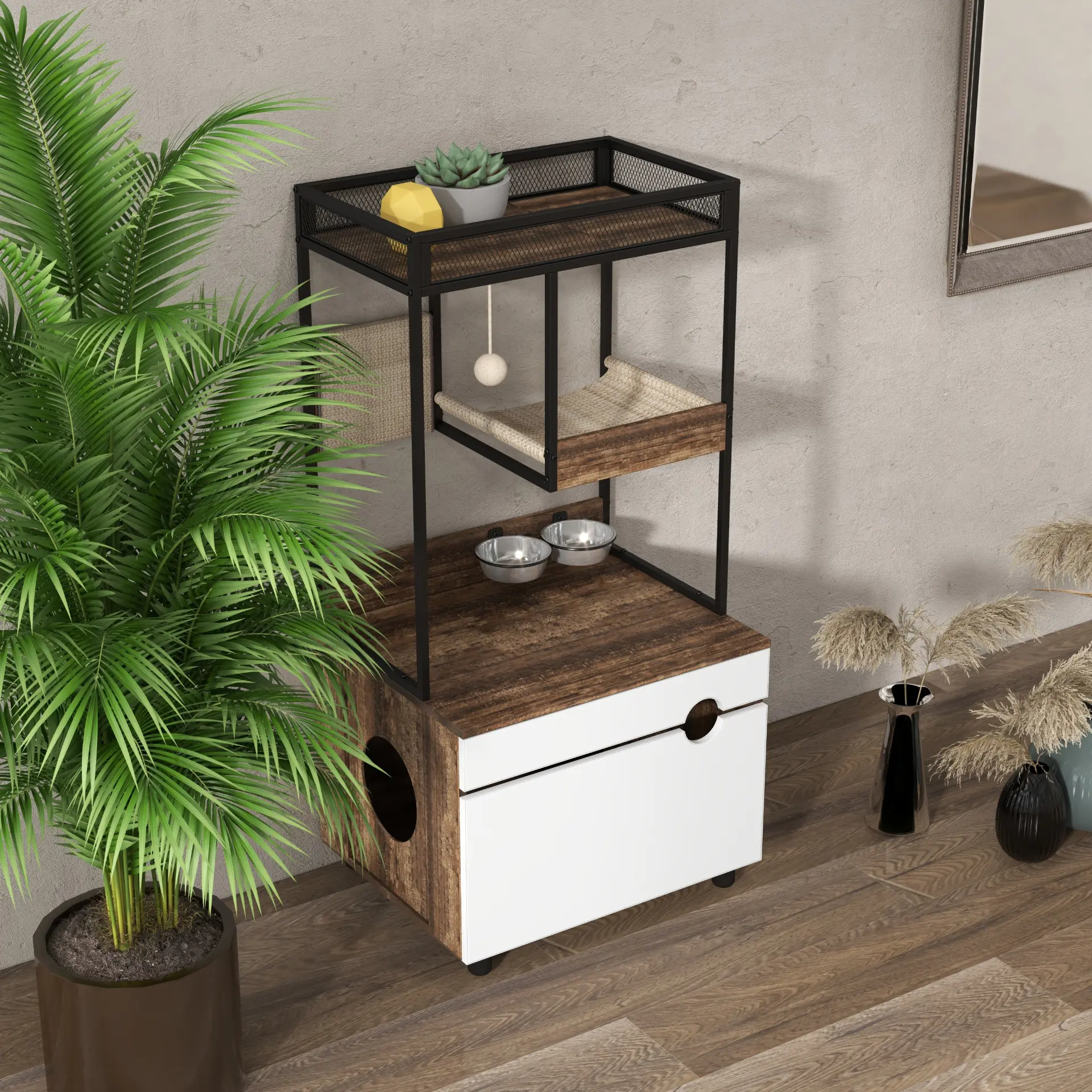 Litter Box Enclosure with Cat Tree Tower - Image 10