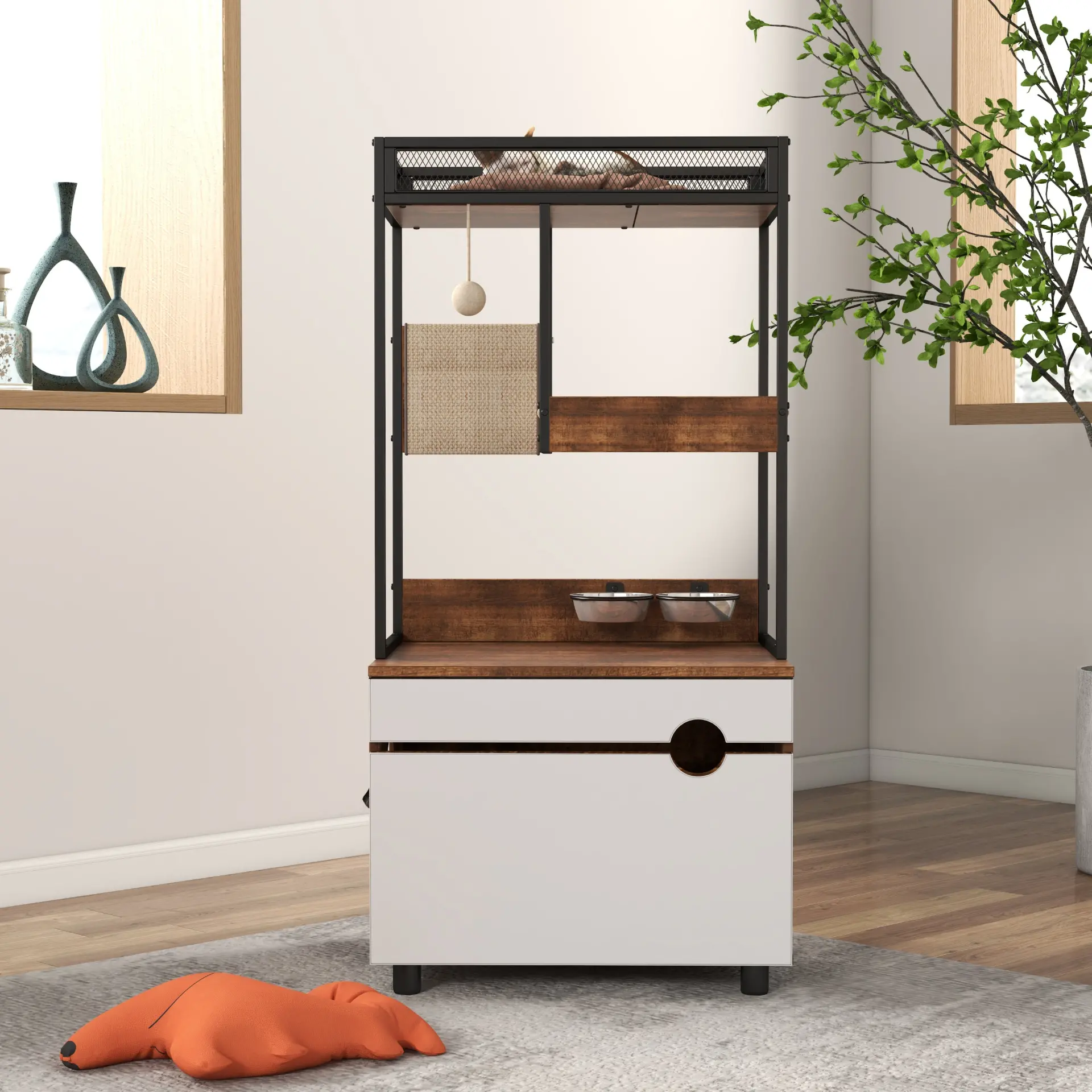 Litter Box Enclosure with Cat Tree Tower - Image 13
