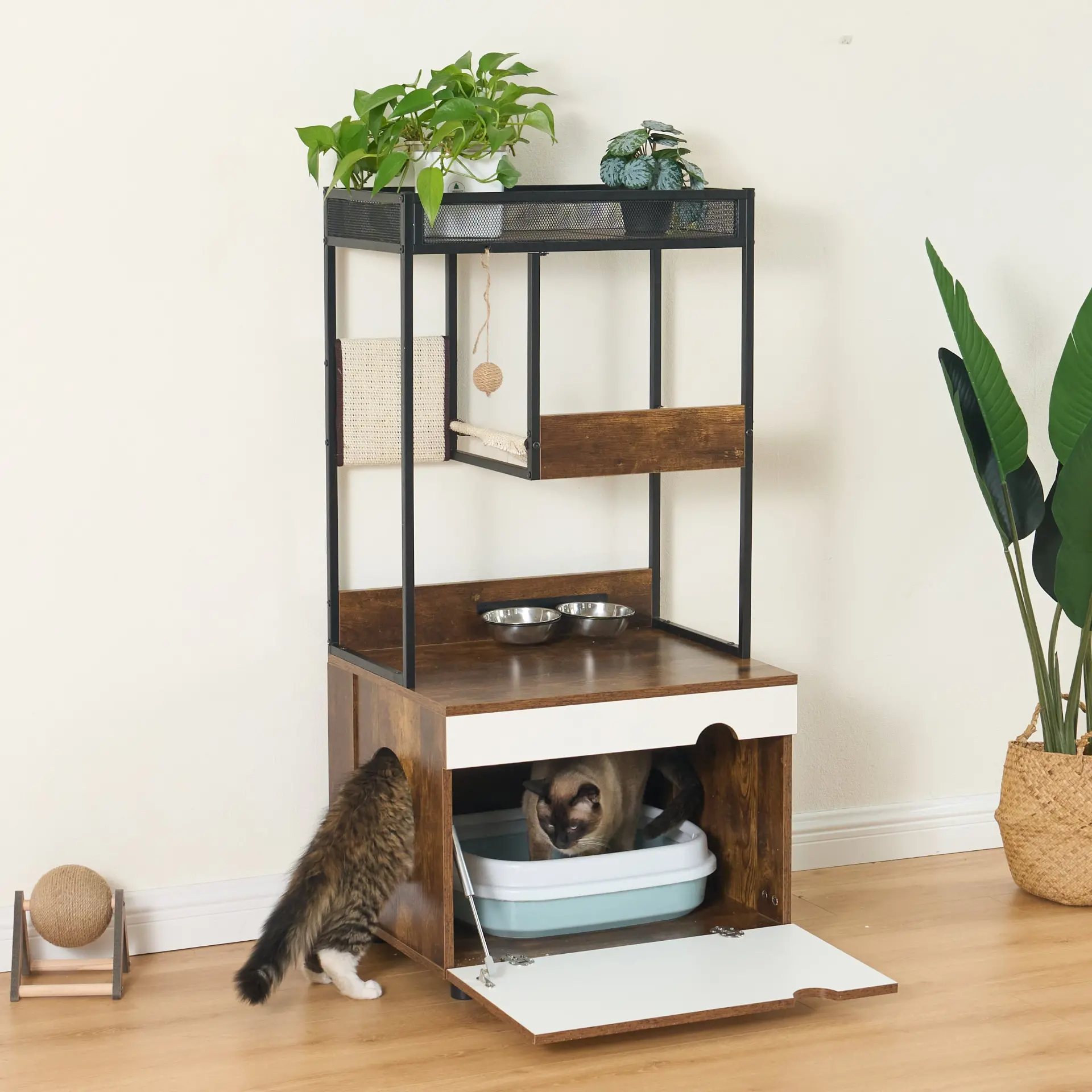 Litter Box Enclosure with Cat Tree Tower - Image 16