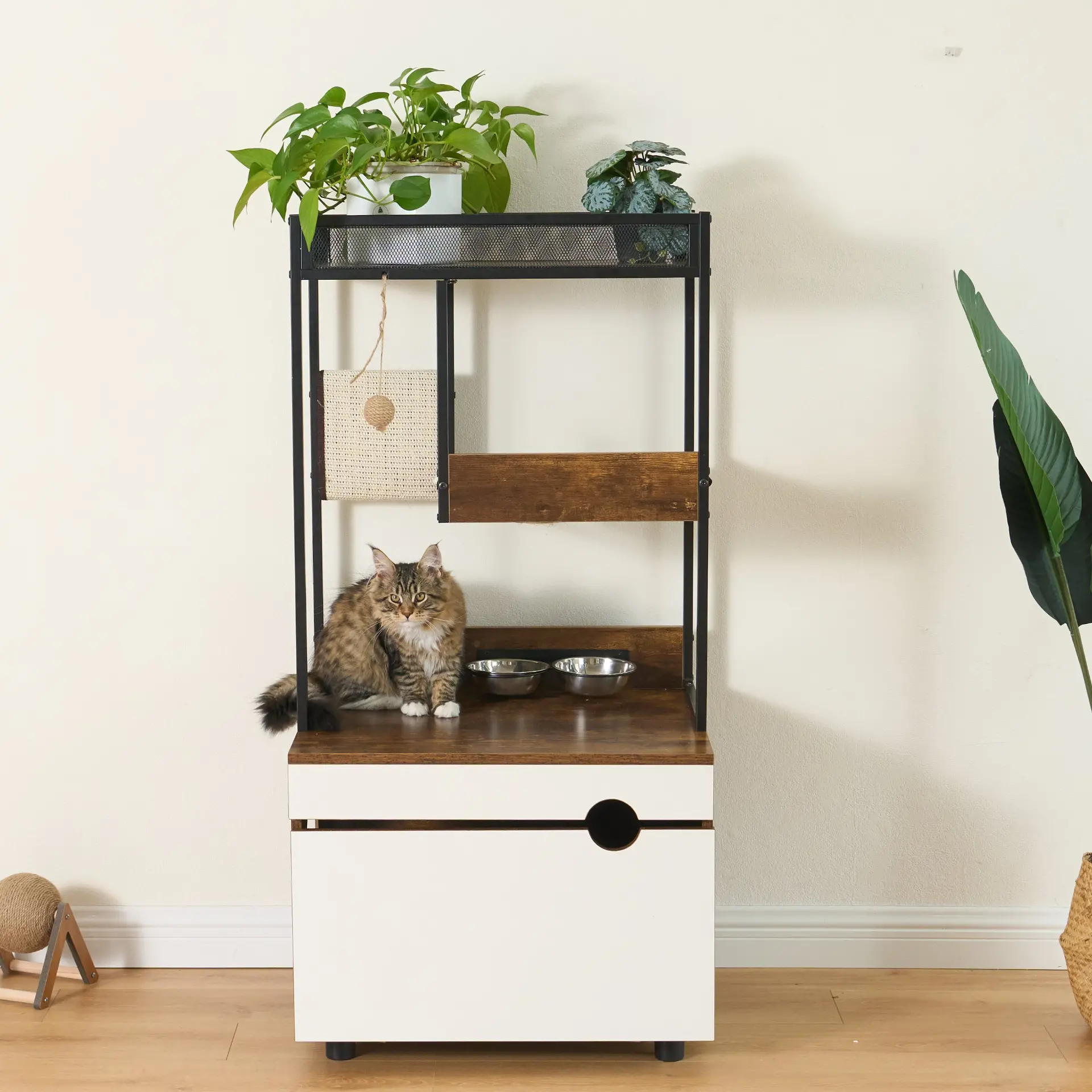 Litter Box Enclosure with Cat Tree Tower - Image 17